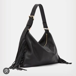AllSaints Edbury Leather Fringed Hobo Bag (Black)
